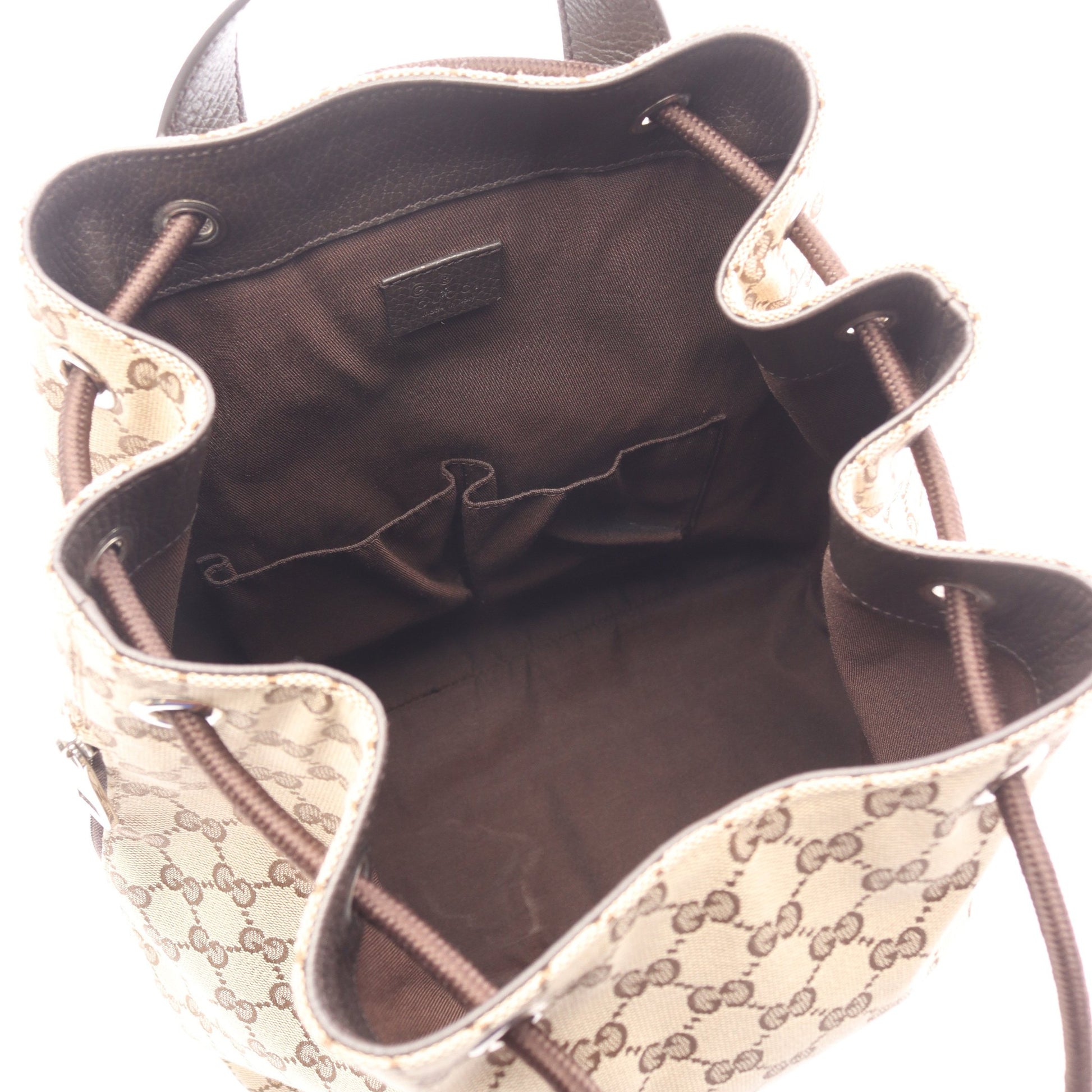 バックパック リュックサック キャンバス レザー ベージュ ダークブラウン グッチ バッグ GUCCI
