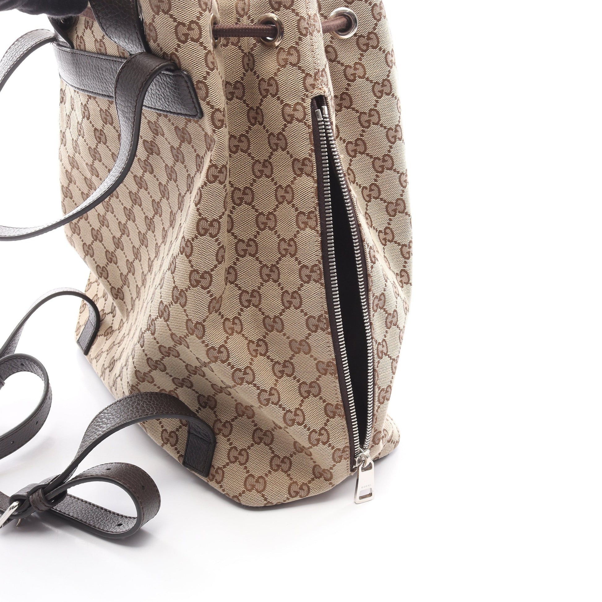 バックパック リュックサック キャンバス レザー ベージュ ダークブラウン グッチ バッグ GUCCI