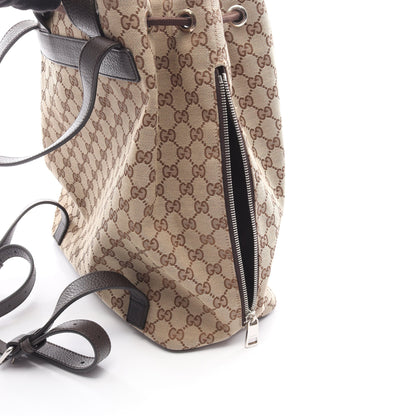 バックパック リュックサック キャンバス レザー ベージュ ダークブラウン グッチ バッグ GUCCI