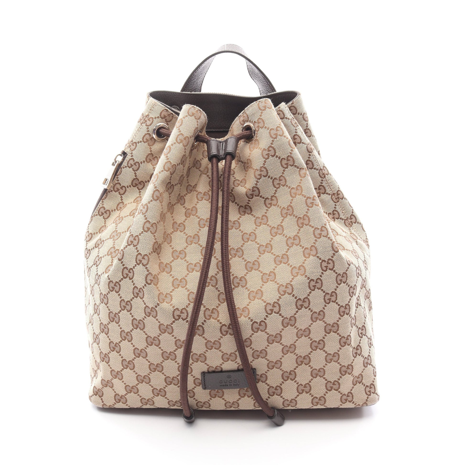 バックパック リュックサック キャンバス レザー ベージュ ダークブラウン グッチ バッグ GUCCI