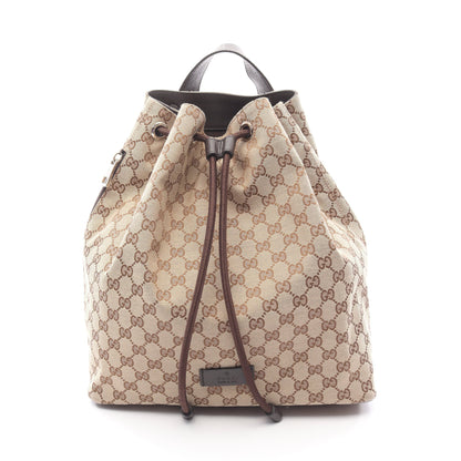 バックパック リュックサック キャンバス レザー ベージュ ダークブラウン グッチ バッグ GUCCI