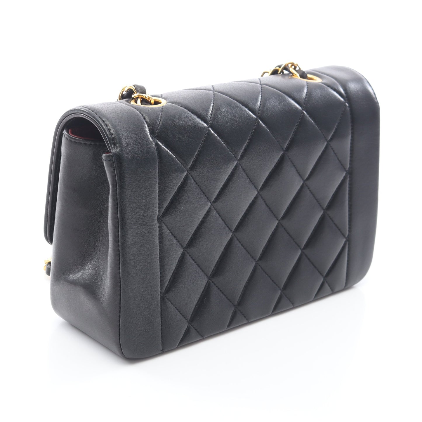 マトラッセ ダイアナフラップ チェーンショルダーバッグ ラムスキン ブラック ゴールド金具 シャネル バッグ CHANEL
