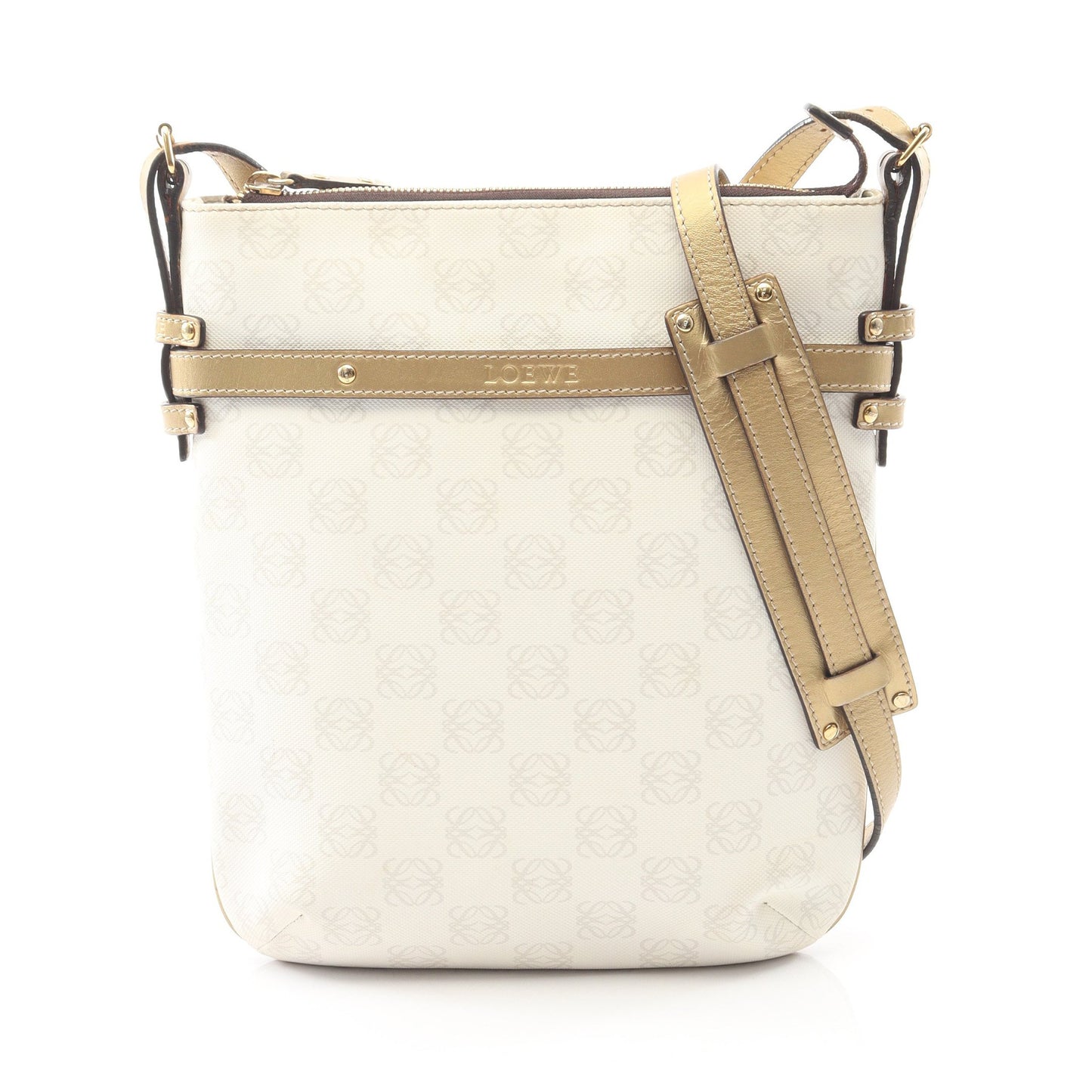 リピートアナグラム ショルダーバッグ PVC レザー ホワイト ゴールド ロエベ バッグ LOEWE