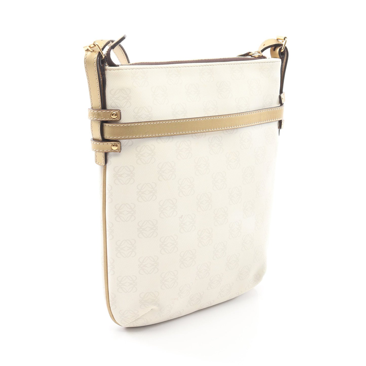 リピートアナグラム ショルダーバッグ PVC レザー ホワイト ゴールド ロエベ バッグ LOEWE
