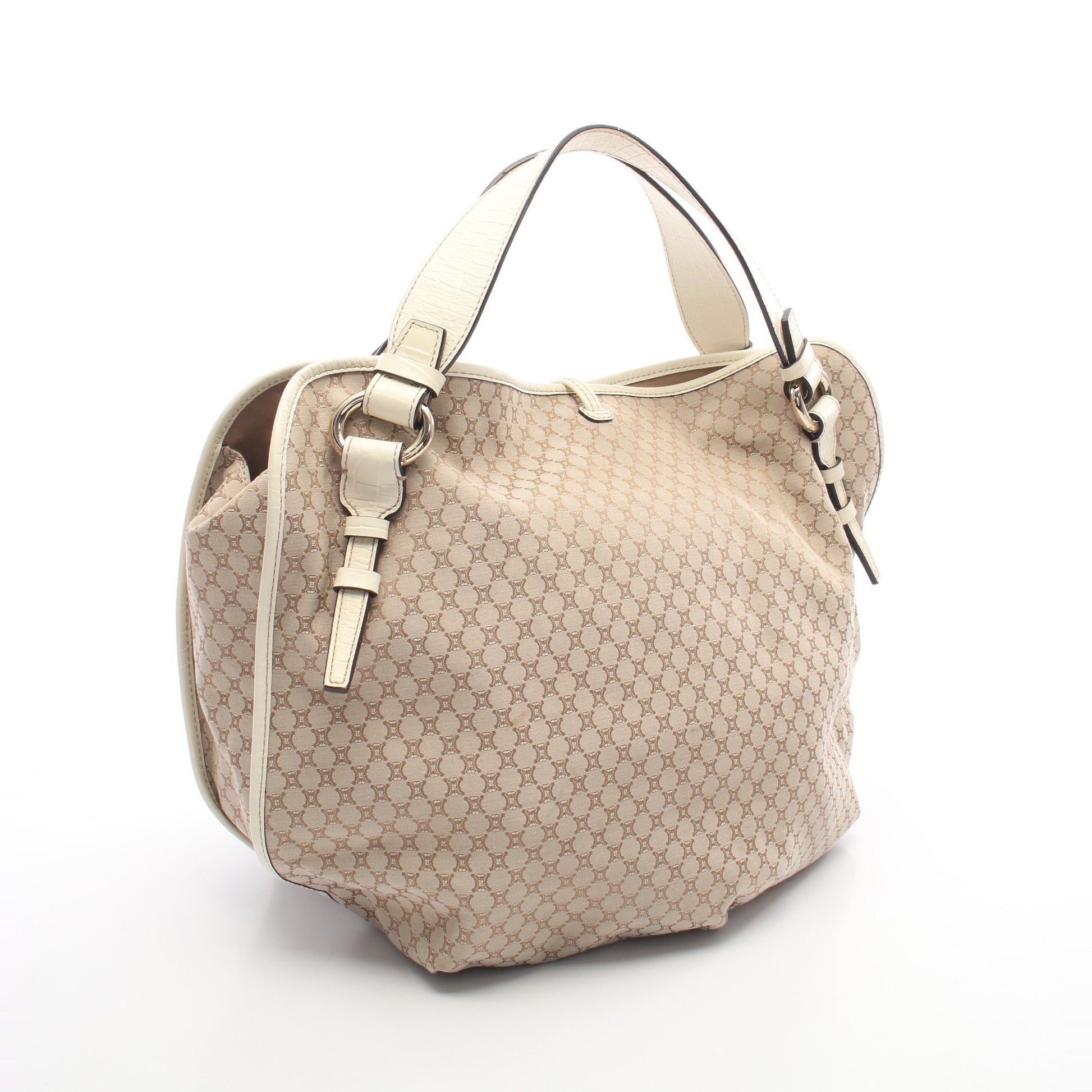 マカダム ハンドバッグ トートバッグ PVC レザー ベージュ アイボリー クロコ型押し セリーヌ バッグ CELINE