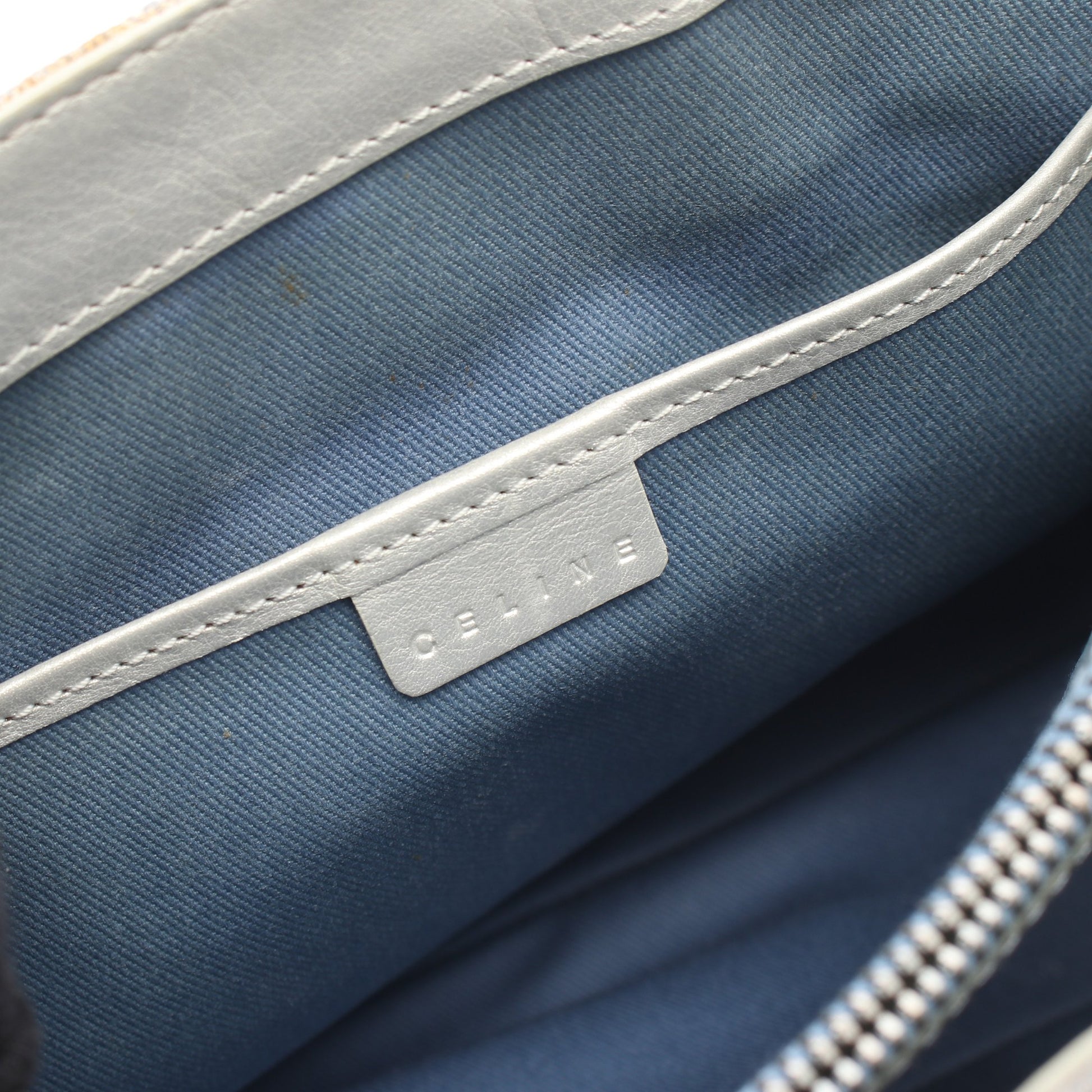 Cマカダム ハンドバッグ キャンバス レザー ブルーグレー シルバー セリーヌ バッグ CELINE