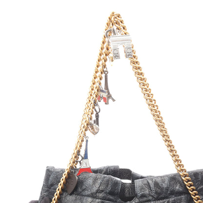 CRUSH スーベニアチャーム付き チェーンショルダーバッグ チェーントートバッグ レザー ブラック バレンシアガ バッグ BALENCIAGA
