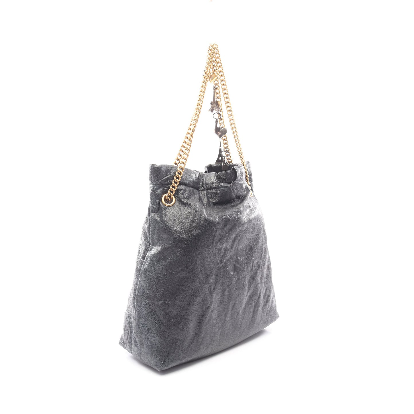 CRUSH スーベニアチャーム付き チェーンショルダーバッグ チェーントートバッグ レザー ブラック バレンシアガ バッグ BALENCIAGA