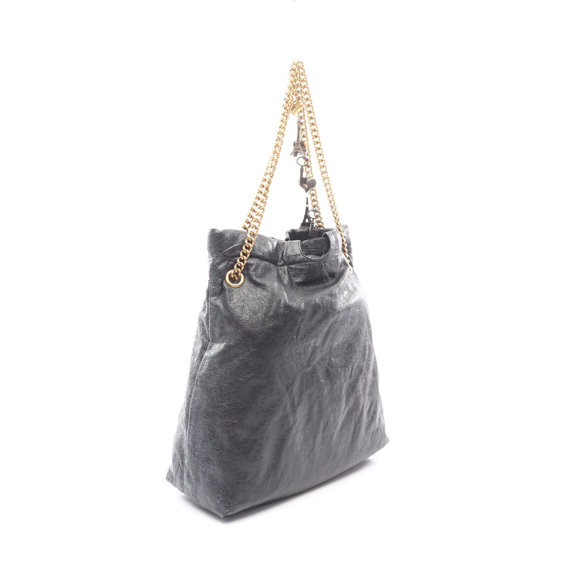 CRUSH スーベニアチャーム付き チェーンショルダーバッグ チェーントートバッグ レザー ブラック バレンシアガ バッグ BALENCIAGA