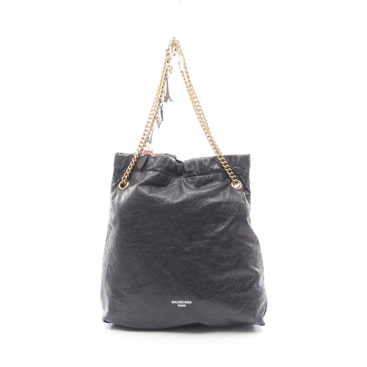 CRUSH スーベニアチャーム付き チェーンショルダーバッグ チェーントートバッグ レザー ブラック バレンシアガ バッグ BALENCIAGA