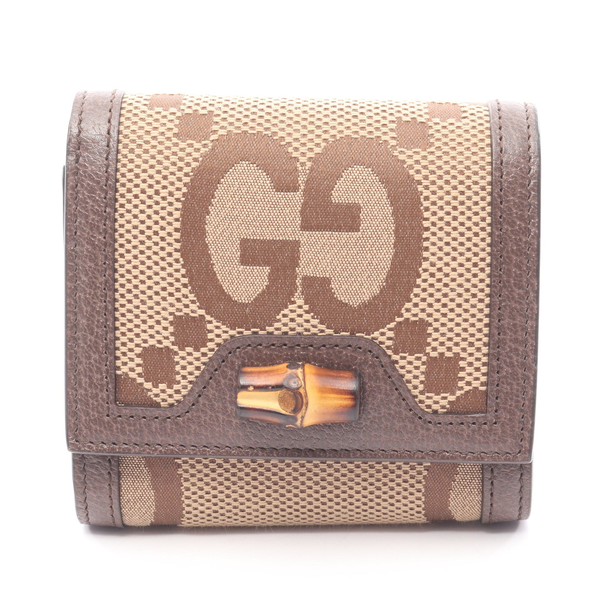 バンブー ジャンボGG 二つ折り財布 キャンバス レザー ベージュ ダークブラウン グッチ 財布・小物 GUCCI
