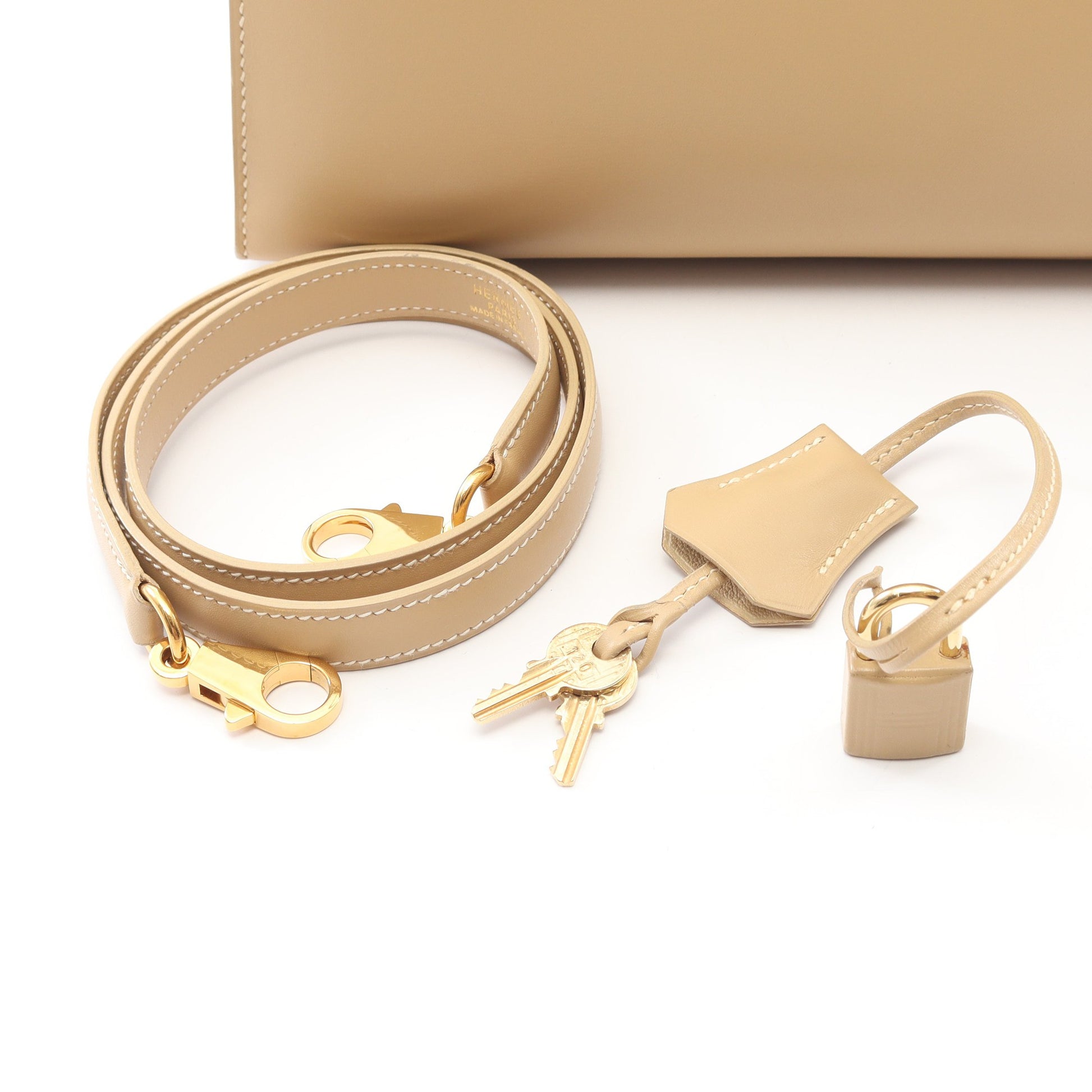 ケリー32 ハンドバッグ ボックスカーフ ベージュ ゴールド金具 外縫い 2WAY ○Z刻印 エルメス バッグ HERMES