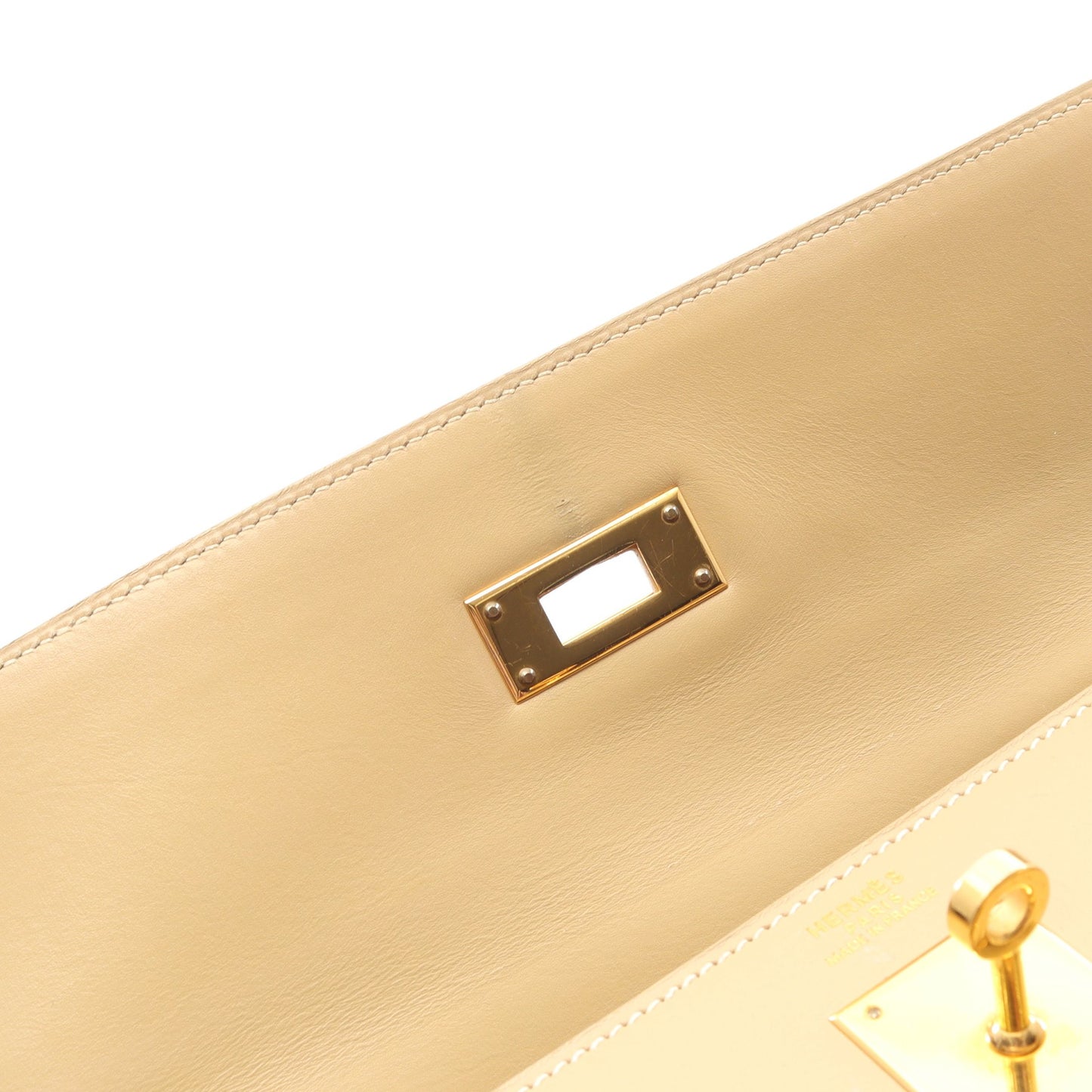 ケリー32 ハンドバッグ ボックスカーフ ベージュ ゴールド金具 外縫い 2WAY ○Z刻印 エルメス バッグ HERMES