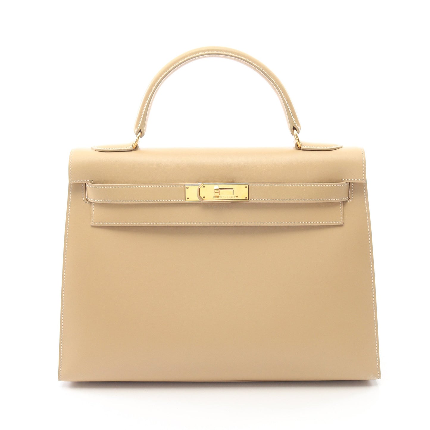 ケリー32 ハンドバッグ ボックスカーフ ベージュ ゴールド金具 外縫い 2WAY ○Z刻印 エルメス バッグ HERMES