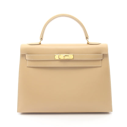 ケリー32 ハンドバッグ ボックスカーフ ベージュ ゴールド金具 外縫い 2WAY ○Z刻印 エルメス バッグ HERMES