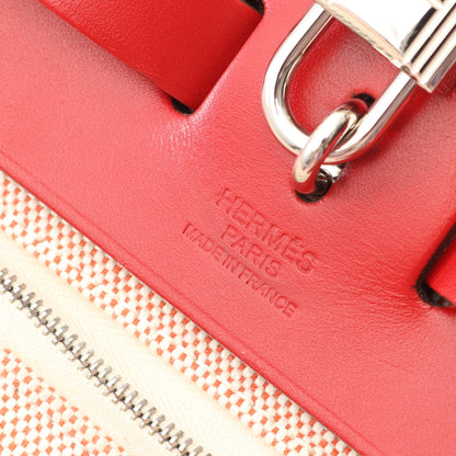 エールバッグジップPM ペガサスポップ ルージュピマン サンギンヌ エクリュ ハンドバッグ トワルアッシュ ヴァッシュハンター レッド シルバー金具 2WAY Z刻印 エルメス