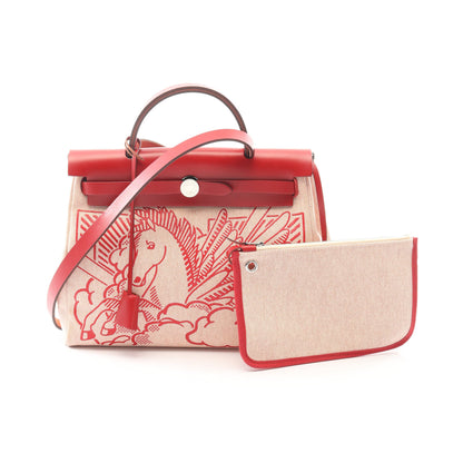 エールバッグジップPM ペガサスポップ ルージュピマン サンギンヌ エクリュ ハンドバッグ トワルアッシュ ヴァッシュハンター レッド シルバー金具 2WAY Z刻印 エルメス