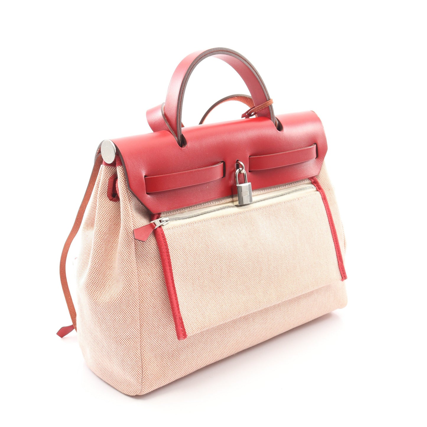 エールバッグジップPM ペガサスポップ ルージュピマン サンギンヌ エクリュ ハンドバッグ トワルアッシュ ヴァッシュハンター レッド シルバー金具 2WAY Z刻印 エルメス