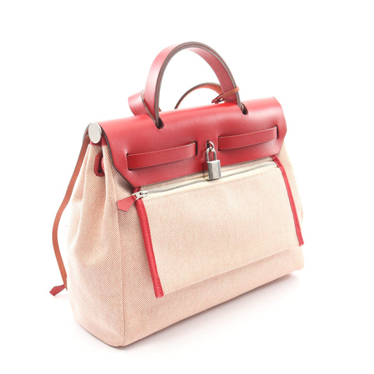 エールバッグジップPM ペガサスポップ ルージュピマン サンギンヌ エクリュ ハンドバッグ トワルアッシュ ヴァッシュハンター レッド シルバー金具 2WAY Z刻印 エルメス