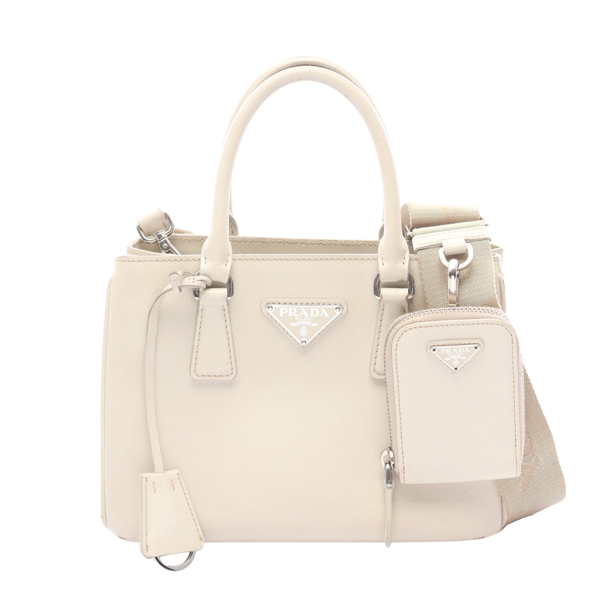 SAFFIANO LUX ミニ ガレリア ハンドバッグ レザー アイボリー 2WAY 