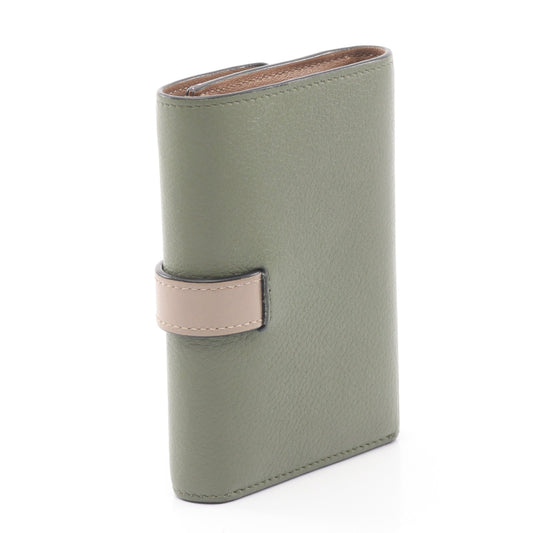 バーティカル ウォレット スモール 三つ折り財布 レザー グリーン グレーベージュ ロエベ