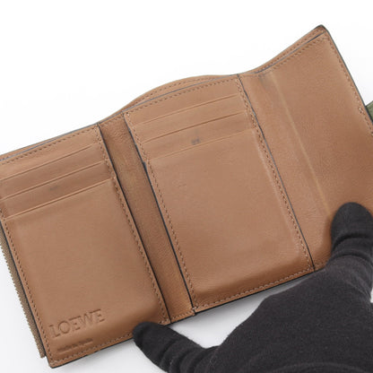 バーティカル ウォレット スモール 三つ折り財布 レザー グリーン グレーベージュ ロエベ
