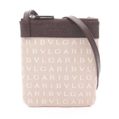 ロゴマニア ショルダーバッグ キャンバス レザー ベージュ ホワイト ダークブラウン ブルガリ バッグ BVLGARI