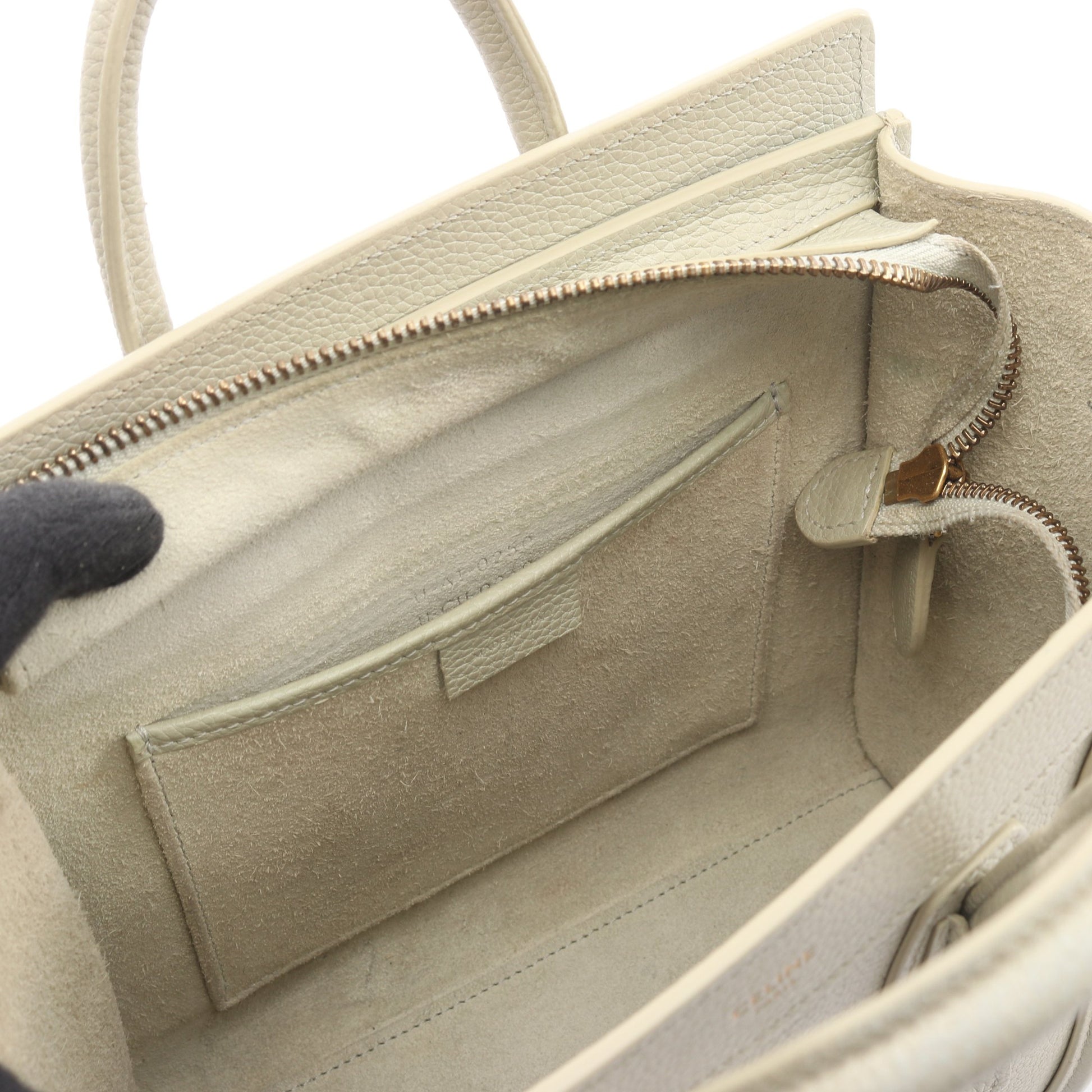 ラゲージ ナノショッパー ハンドバッグ レザー グレーグリーン セリーヌ バッグ CELINE