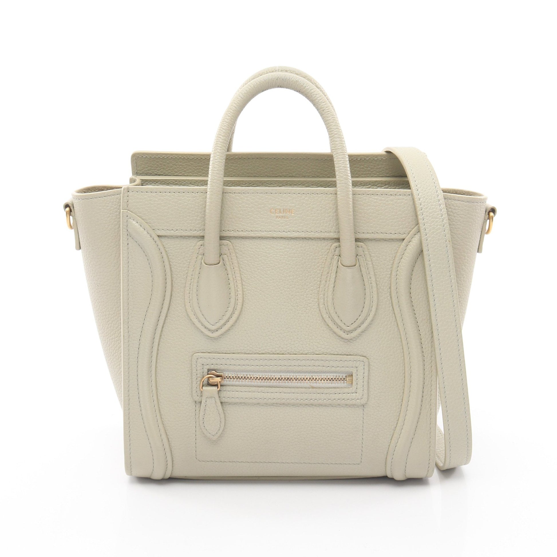 ラゲージ ナノショッパー ハンドバッグ レザー グレーグリーン セリーヌ バッグ CELINE