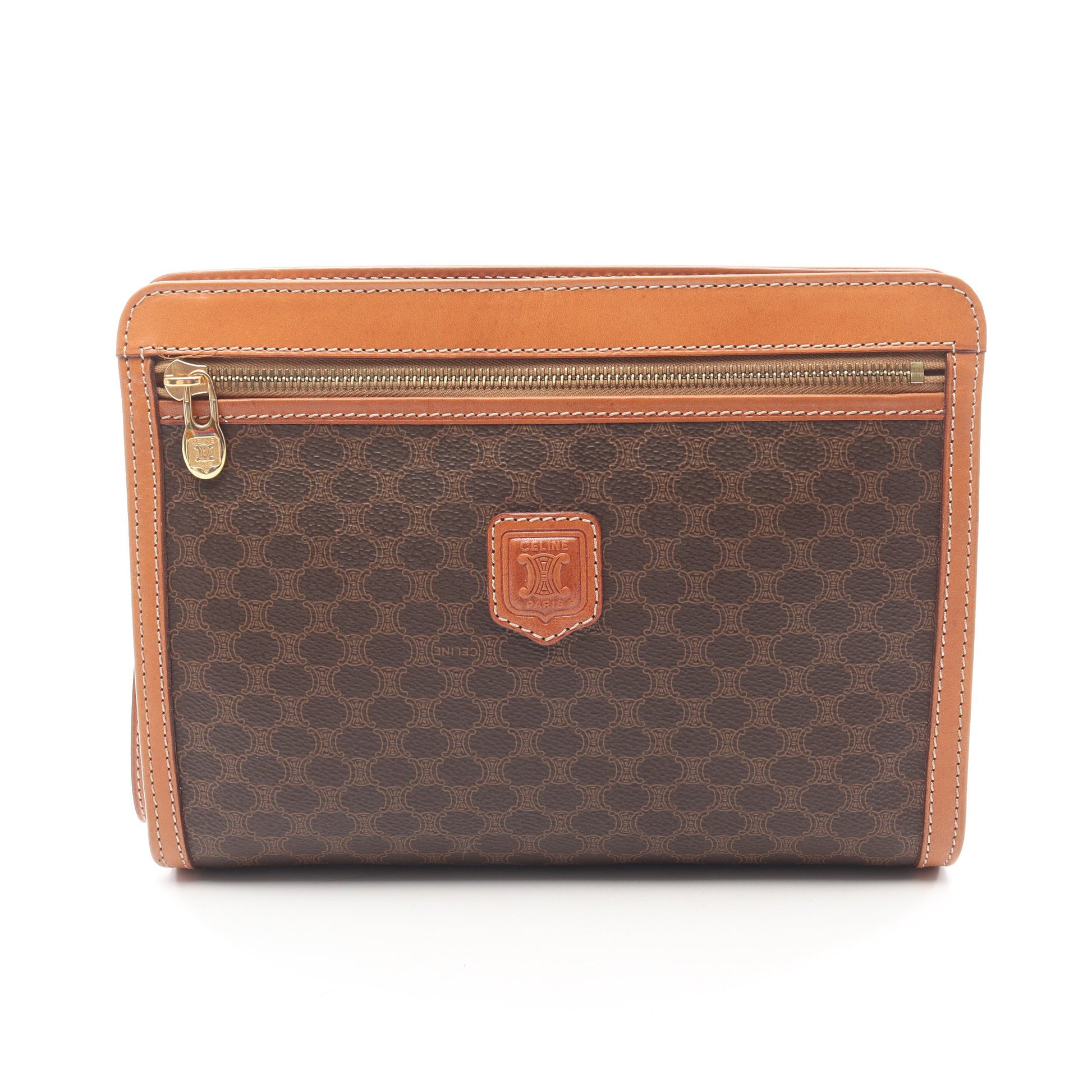 マカダム クラッチバッグ PVC レザー ダークブラウン ライトブラウン セリーヌ バッグ CELINE