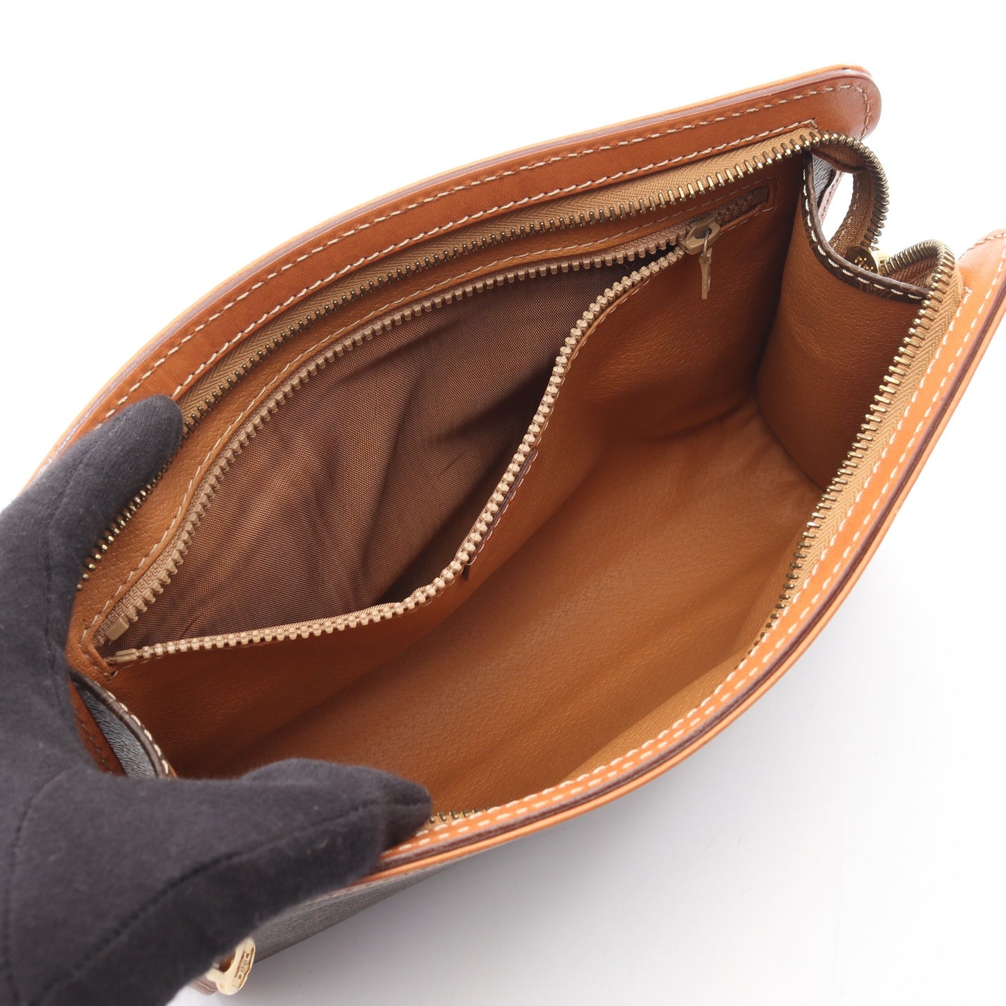 マカダム クラッチバッグ PVC レザー ダークブラウン ライトブラウン セリーヌ バッグ CELINE