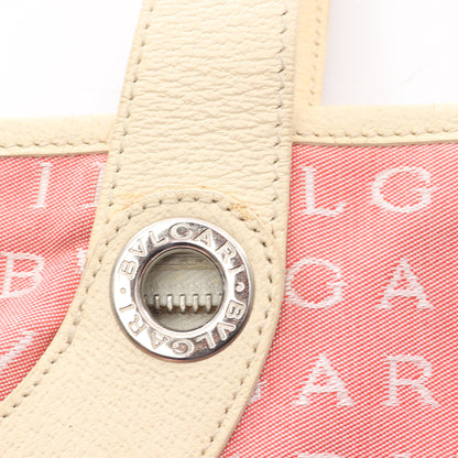 ロゴマニア ショルダーバッグ トートバッグ キャンバス レザー ピンク アイボリー ブルガリ バッグ BVLGARI