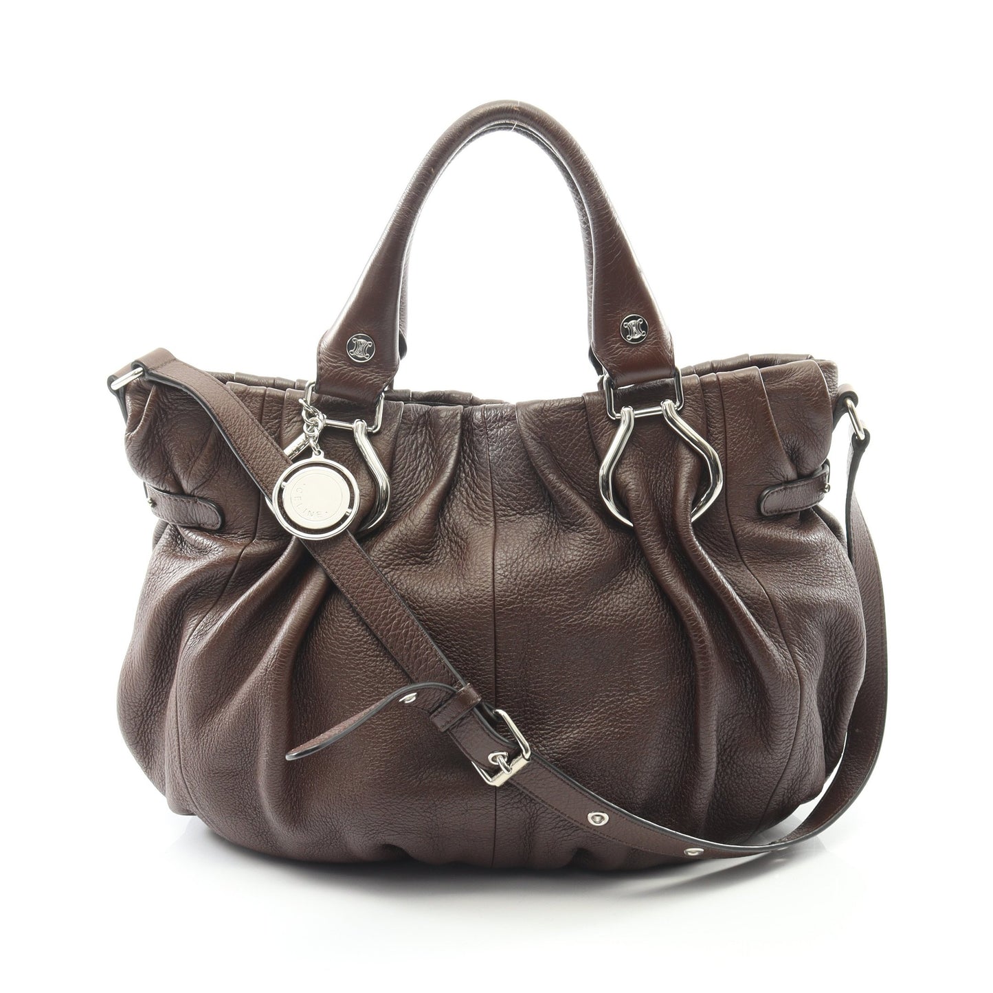ピロー スモール ショルダーバッグ レザー ダークブラウン 2WAY セリーヌ バッグ CELINE