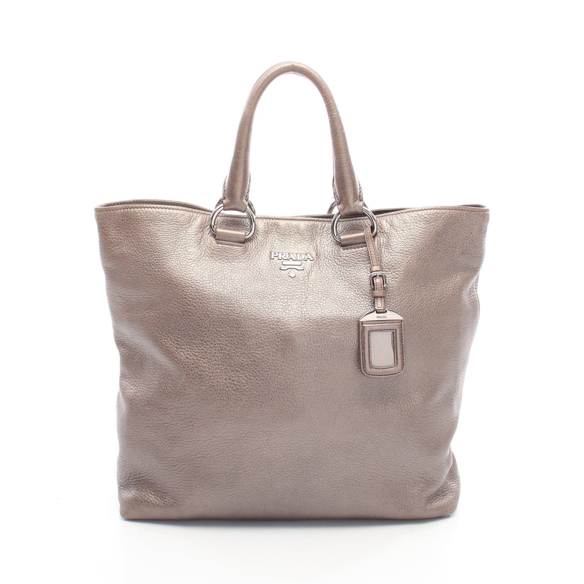 ハンドバッグ トートバッグ レザー グレーブラウン メタリック プラダ バッグ PRADA