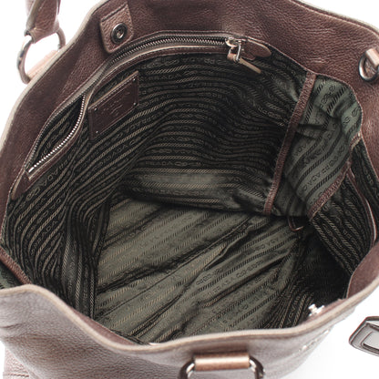ハンドバッグ トートバッグ レザー グレーブラウン メタリック プラダ バッグ PRADA