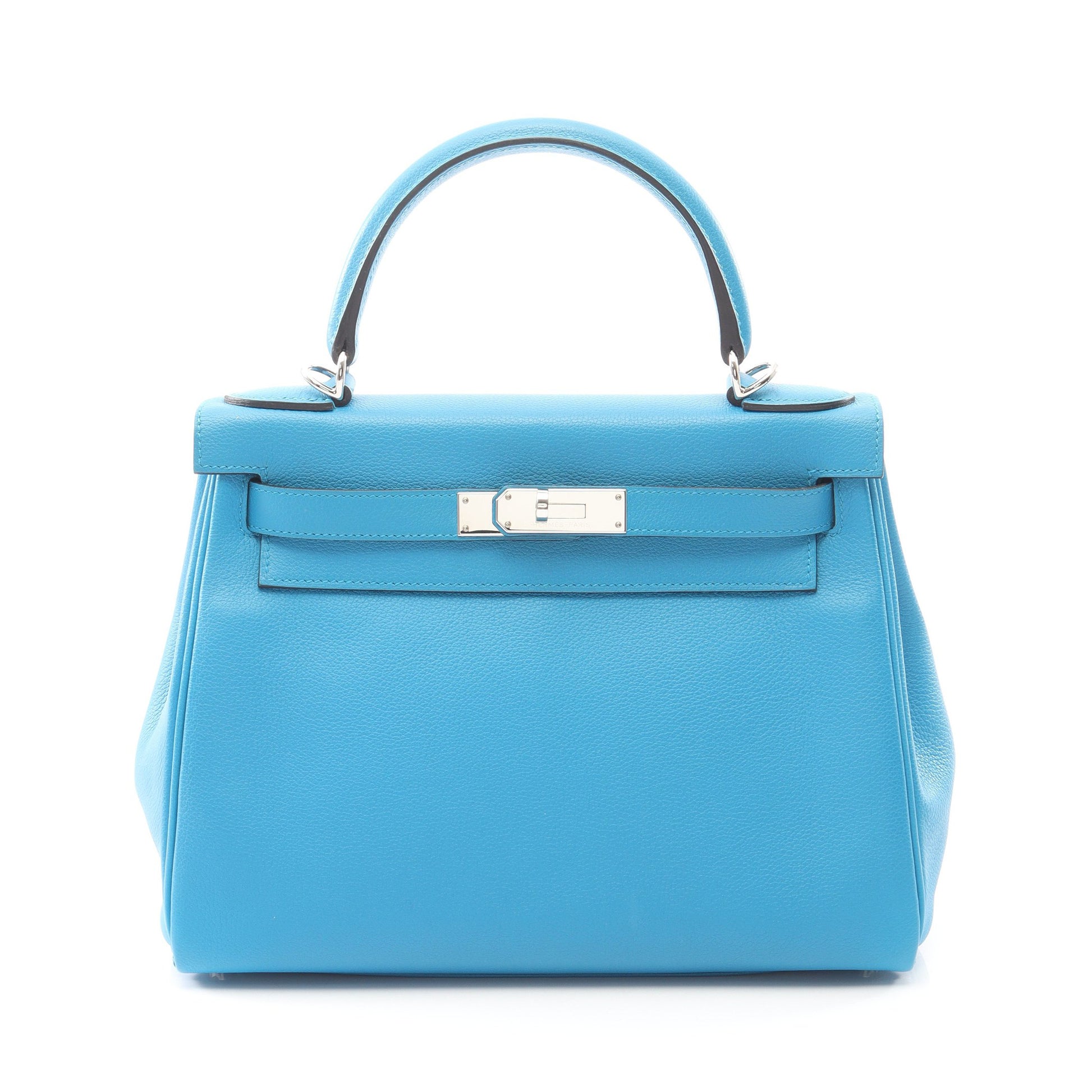 ケリー28 ブルーザンジバル ハンドバッグ エバーカラー ブルー シルバー金具 内縫い 2WAY A刻印 エルメス バッグ HERMES