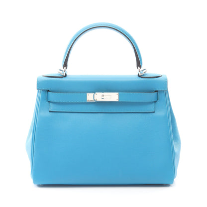 ケリー28 ブルーザンジバル ハンドバッグ エバーカラー ブルー シルバー金具 内縫い 2WAY A刻印 エルメス バッグ HERMES