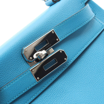ケリー28 ブルーザンジバル ハンドバッグ エバーカラー ブルー シルバー金具 内縫い 2WAY A刻印 エルメス バッグ HERMES