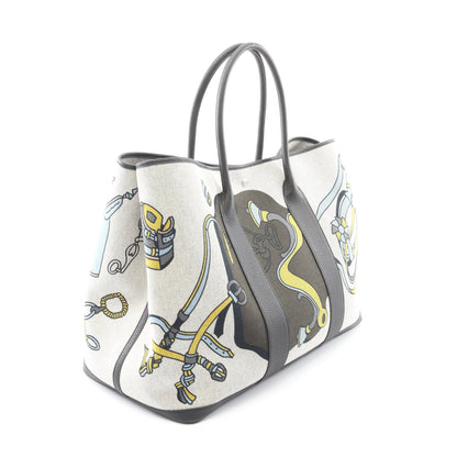 ガーデンパーティ ボヤージュ 49 エコルツ ブルーパラディ ハンドバッグ トートバッグ トワルアッシュ ネゴンダ ライトグレー ブラック マルチカラー シルバー金具 W刻印 エルメス