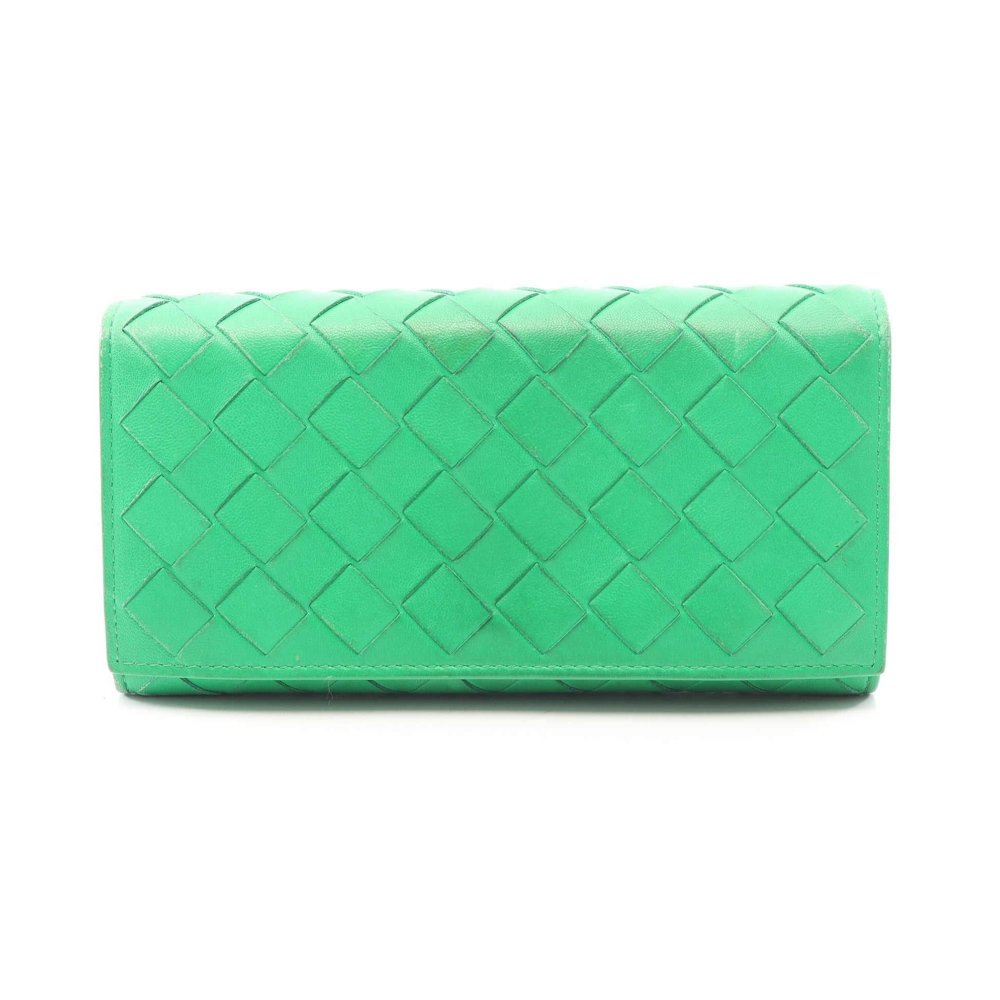 イントレチャート 二つ折り長財布 レザー グリーン ボッテガヴェネタ 財布・小物 BOTTEGA VENETA