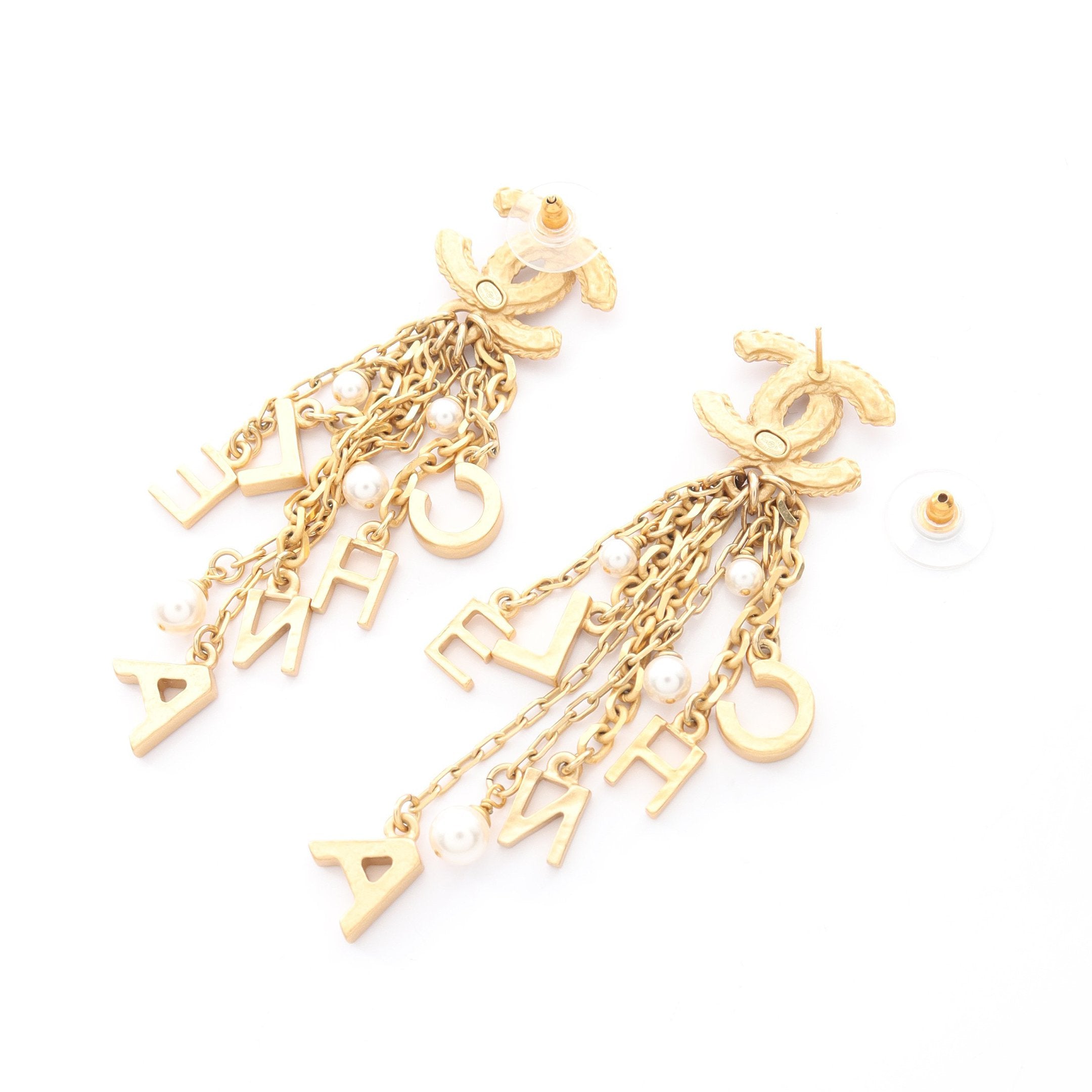 ココマーク ロゴ ピアス GP フェイクパール ラインストーン ゴールド