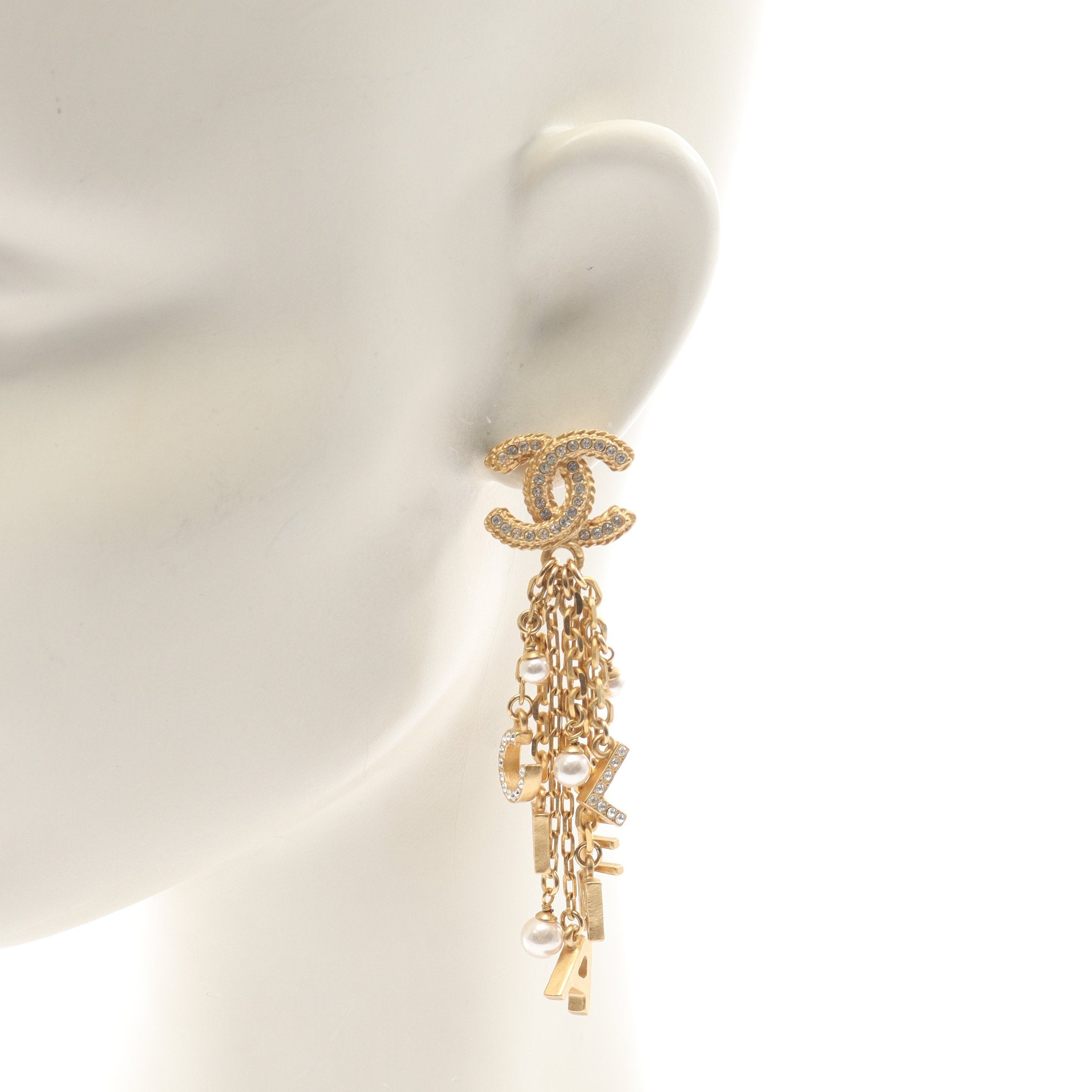 ココマーク ロゴ ピアス GP フェイクパール ラインストーン ゴールド