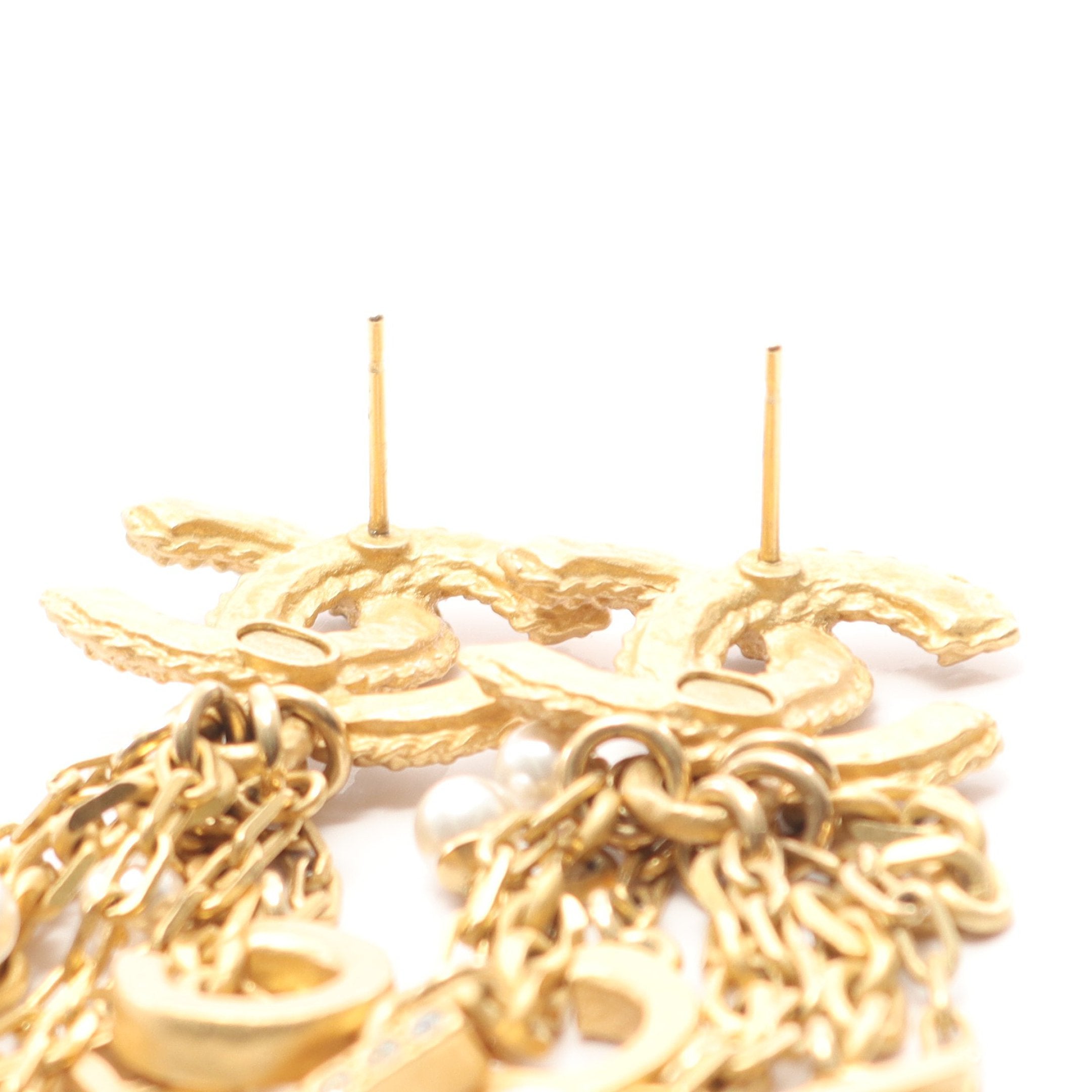 ココマーク ロゴ ピアス GP フェイクパール ラインストーン ゴールド