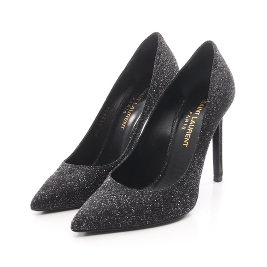 ポインテッドトゥ パンプス レザー ブラック ラメ サンローランパリ シューズ SAINT LAURENT PARIS