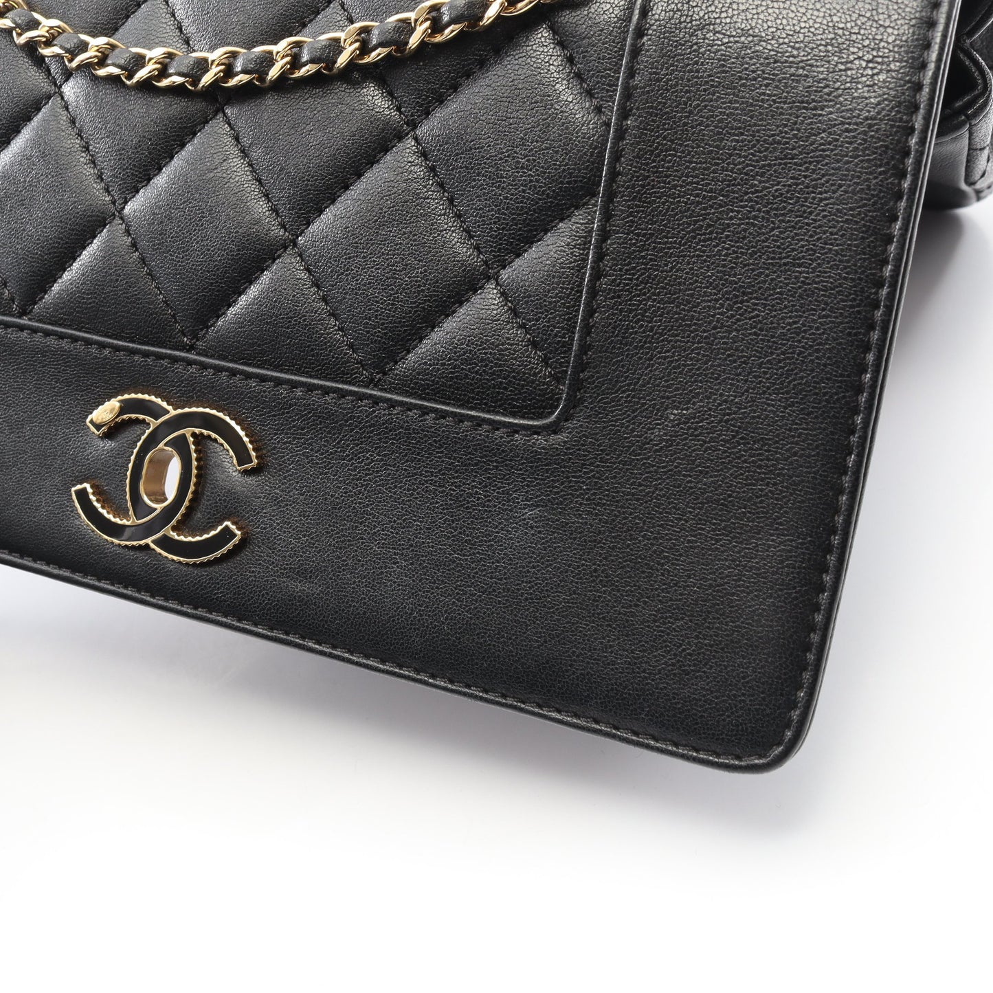 マドモアゼル マトラッセ Wフラップ チェーンショルダーバッグ ラムスキン ブラック ゴールド金具 シャネル バッグ CHANEL