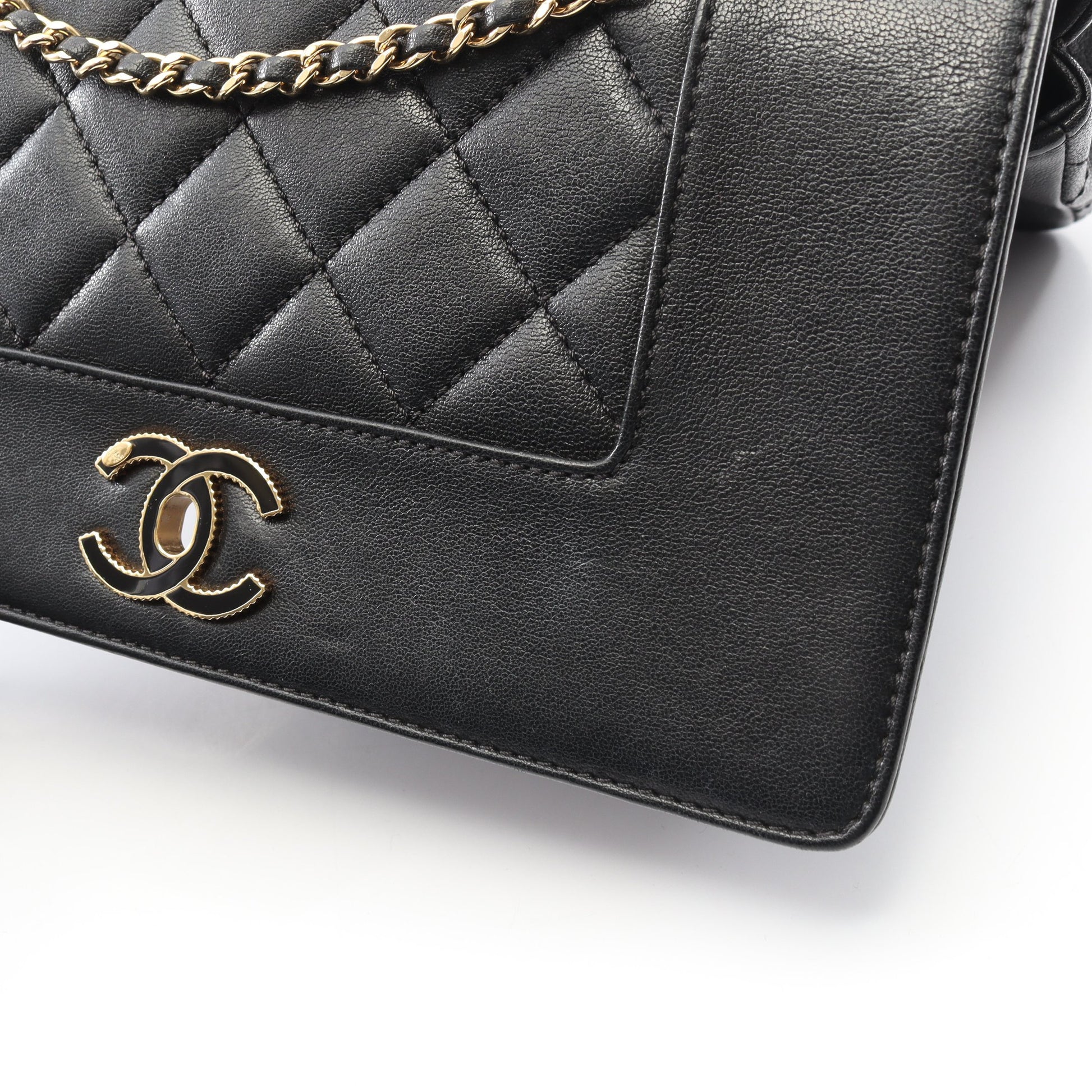 マドモアゼル マトラッセ Wフラップ チェーンショルダーバッグ ラムスキン ブラック ゴールド金具 シャネル バッグ CHANEL