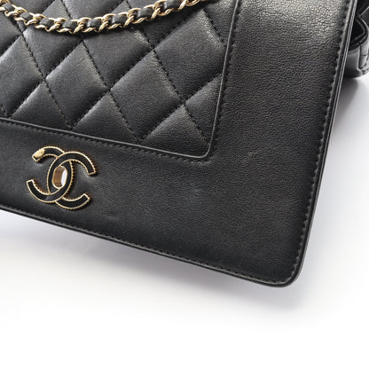 マドモアゼル マトラッセ Wフラップ チェーンショルダーバッグ ラムスキン ブラック ゴールド金具 シャネル バッグ CHANEL