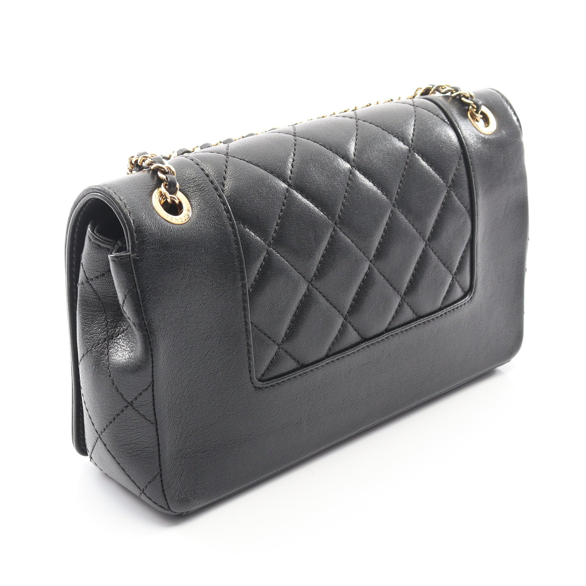 マドモアゼル マトラッセ Wフラップ チェーンショルダーバッグ ラムスキン ブラック ゴールド金具 シャネル バッグ CHANEL