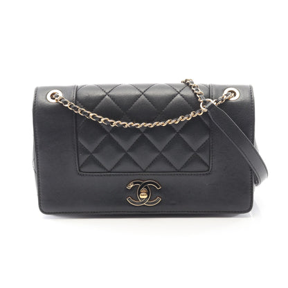 マドモアゼル マトラッセ Wフラップ チェーンショルダーバッグ ラムスキン ブラック ゴールド金具 シャネル バッグ CHANEL
