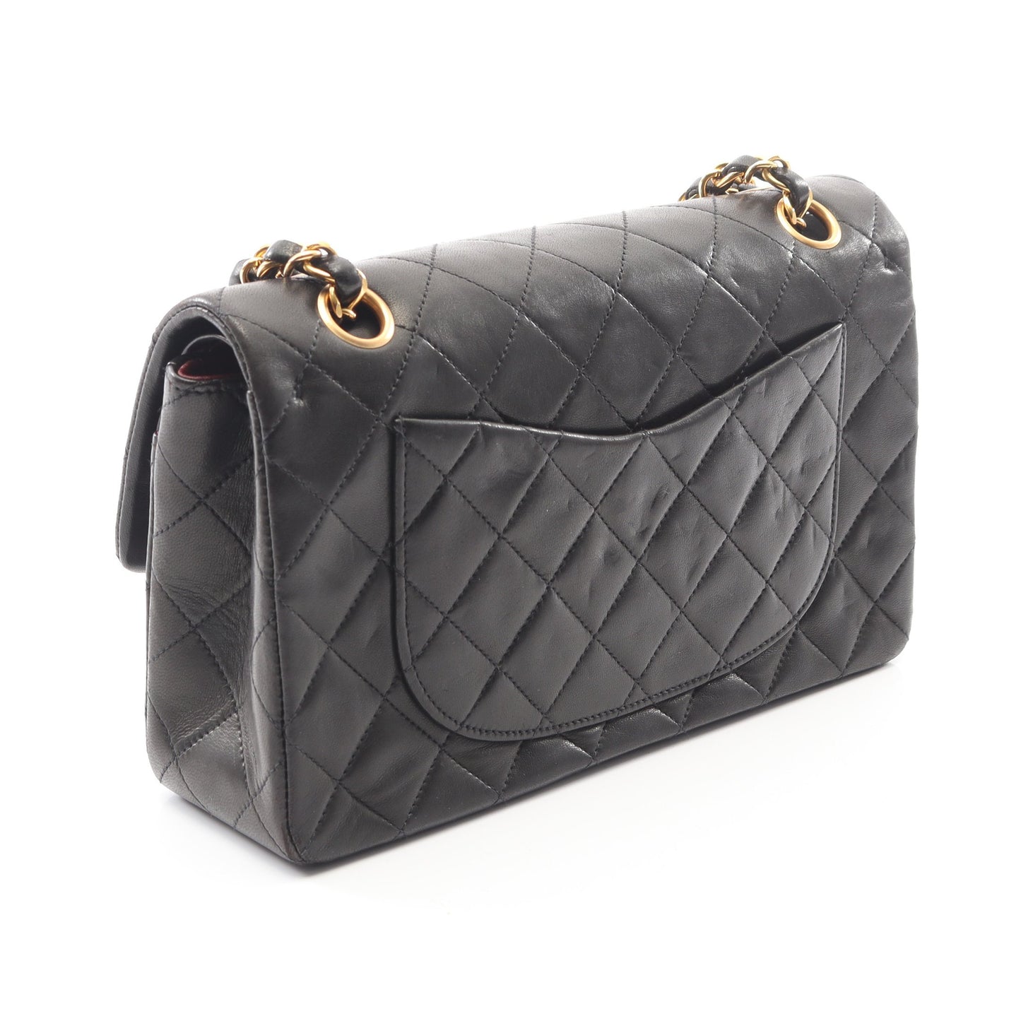 マトラッセ Wフラップ Wチェーンショルダーバッグ ラムスキン ブラック ゴールド金具 シャネル バッグ CHANEL
